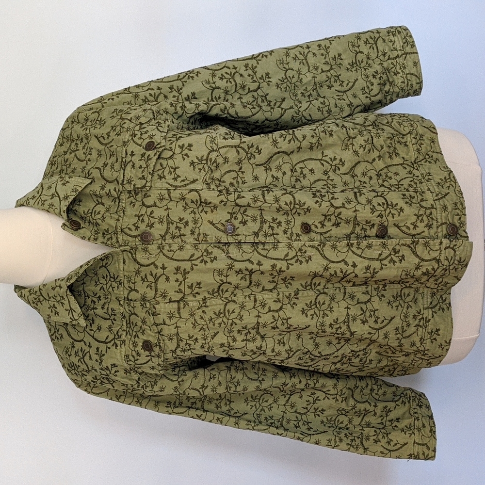 CJ Banks Olive Jacquard Vine Jacket